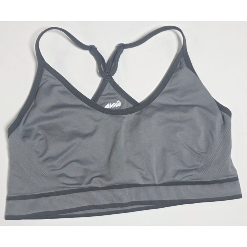 Avia Womens Sports Bra Medium Gray Seamless Strappy Racerback Active Crop Top